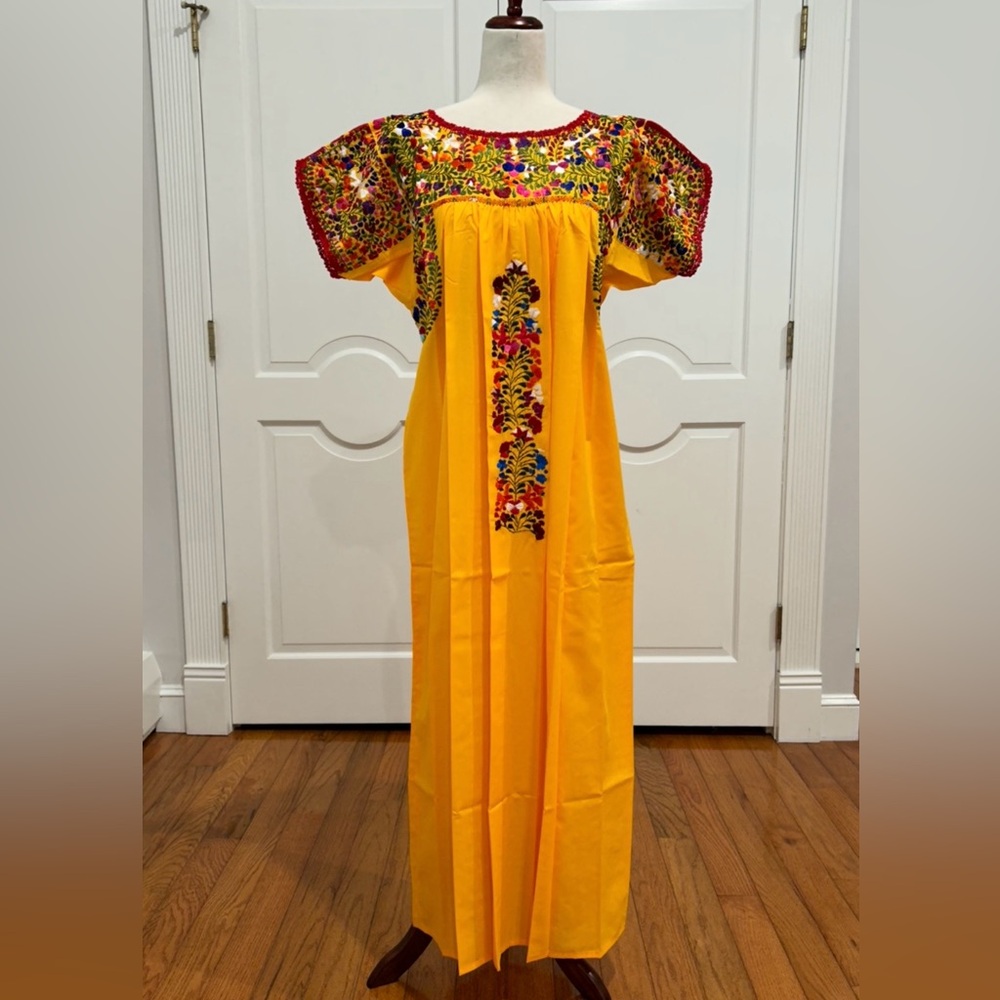 San Antonino Maxi Dress,Oaxaca Mexican dress.Hand Embroidered with Silk Threads